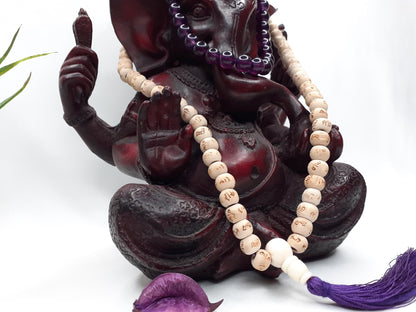 Tulsi Wood Mala,Amethyst Stone Bracelet, Hand Knotted Necklace,Hindu Prayer Bead,Meditation Tools,Hare Krishna Japa Mala,Knotted Wood Rosary
