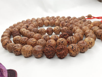 Bodhi and  Rudraksha seeds Mala, Buddhist beads , Hand Knotted Necklace, Tibetan Prayer,Mantra Chanting Hindu,Meditation tools,Monk bracelet