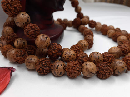 Bodhi and  Rudraksha seeds Mala, Buddhist beads ,Hand Knotted Necklace, Tibetan Prayer,Mantra Chanting Hindu,Meditation tools,Monk bracelet