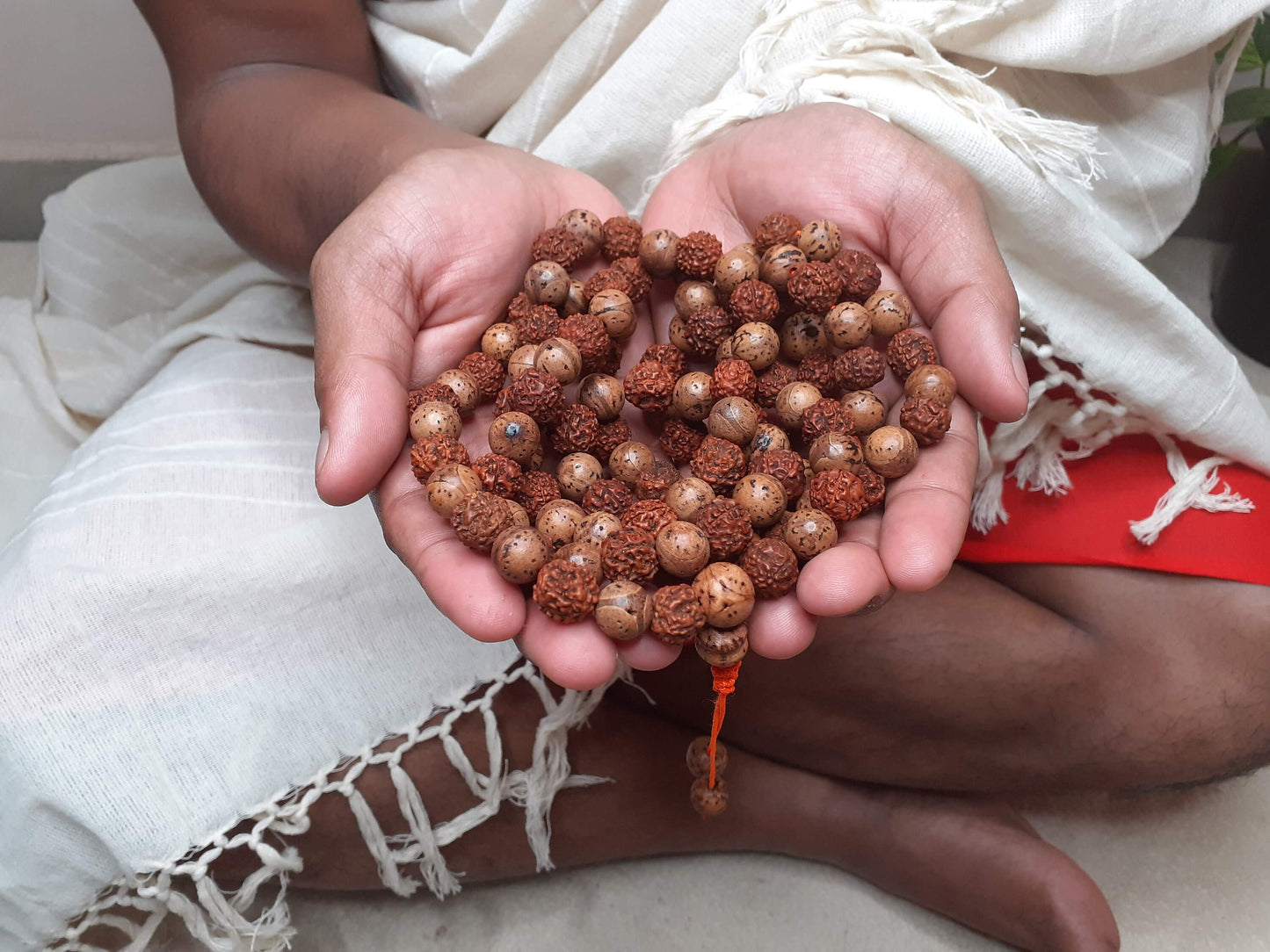 Bodhi and  Rudraksha seeds Mala, Buddhist beads ,Hand Knotted Necklace, Tibetan Prayer,Mantra Chanting Hindu,Meditation tools,Monk bracelet