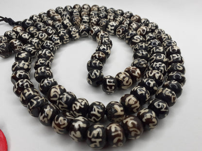 108 Vintage Handcrafted Tibetan Buddhist Mantra Inscribed Bone Beads,Restrung Tibetan Meditation Mala,Bone Necklace,Buddhist Prayer Beads