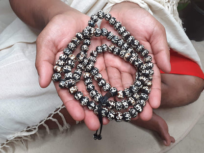 108 Vintage Handcrafted Tibetan Buddhist Mantra Inscribed Bone Beads,Restrung Tibetan Meditation Mala,Bone Necklace,Buddhist Prayer Beads