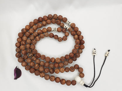 Bodhi Seeds Mala,Buddhist beads,Hand Knotted Necklace,Tibetan Prayer Beads, Budhist Beads,Meditation tools,Monk bracelet,Skull Bone Beads,