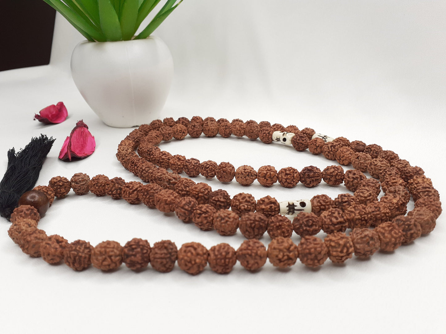 Divine Rudraksha Seeds and Bone Mala,Nepali Rudraks Necklace, Buddist Prayer Mala,Tibetan Beads ,Hindu Mantra Chanting Mala,Meditation tools