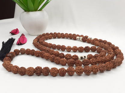 Divine Rudraksha Seeds and Bone Mala,Nepali Rudraks Necklace, Buddist Prayer Mala,Tibetan Beads ,Hindu Mantra Chanting Mala,Meditation tools