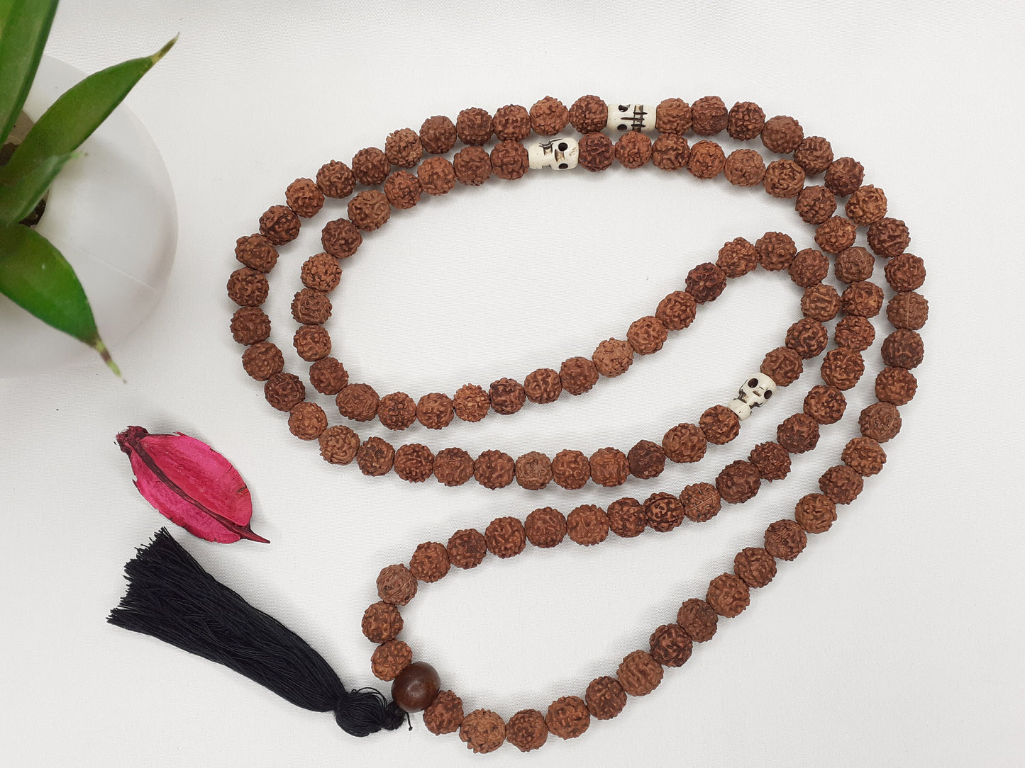 Divine Rudraksha Seeds and Bone Mala,Nepali Rudraks Necklace, Buddist Prayer Mala,Tibetan Beads ,Hindu Mantra Chanting Mala,Meditation tools