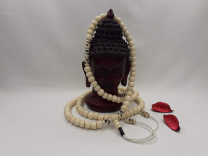 Handcrafted Buddhist White Bone Beads,Meditation Mala, Buddhist Beads,Bone necklace,Ethnic Jewellery,Tibetan Bone Prayer Beads,
