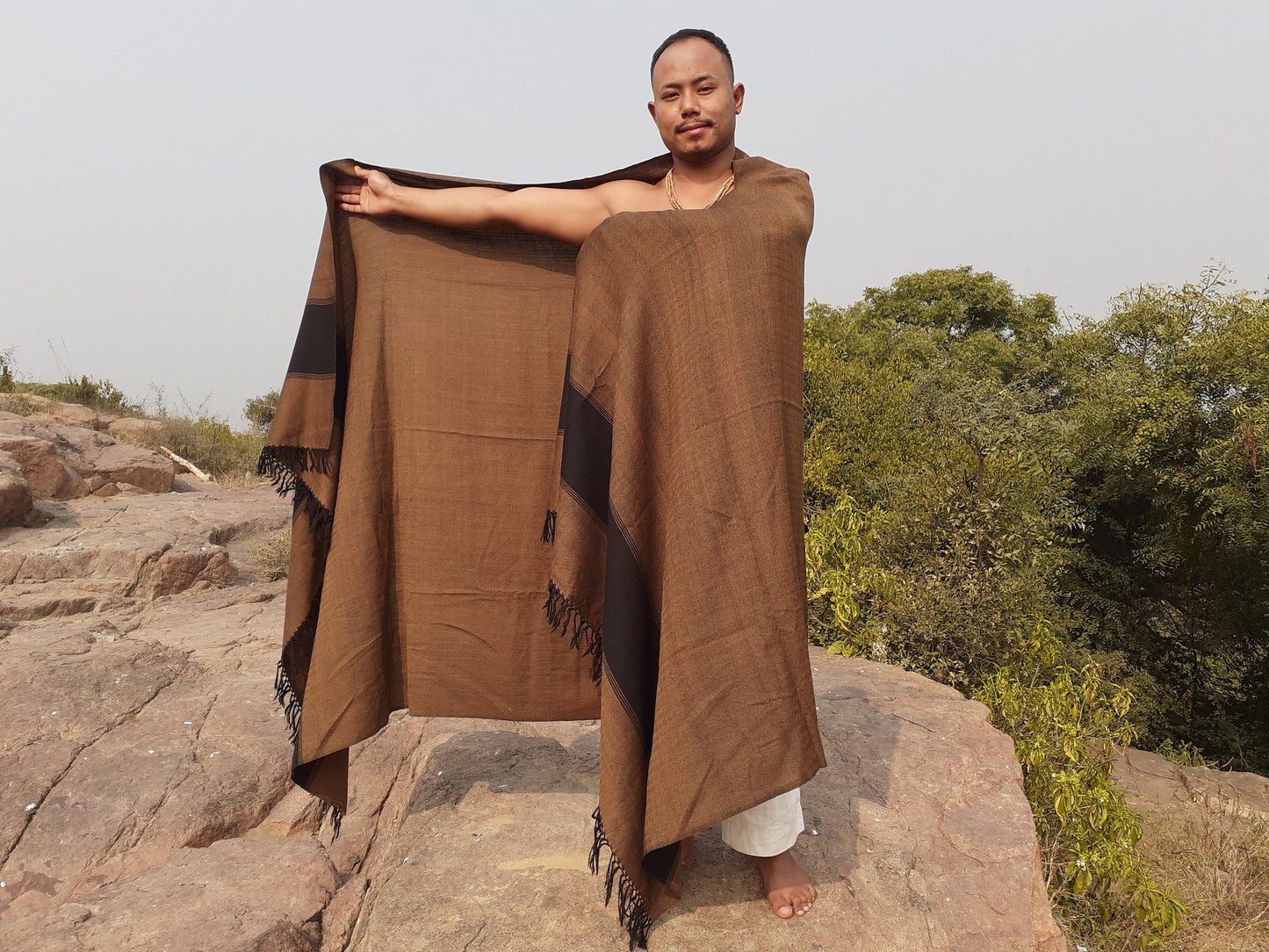 Large Brown Color Handwoven Himalayan Wool Sheep Meditation Blanket,Himalayan Prayer Shawl,Ethnic Indian Blanket ,Kullu Himalayan Shawl
