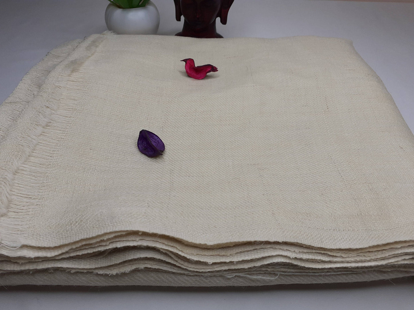 PASHUPATI Handwoven White Authentic Himalayan Yak Meditation Shawl,Yak Wool Prayer Wrap,Himalayan Yak Wool Scarf,Tibetan Yak Wool Prayer Zen