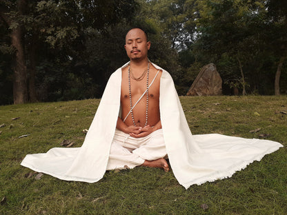 PASHUPATI Handwoven White Authentic Himalayan Yak Meditation Shawl,Yak Wool Prayer Wrap,Himalayan Yak Wool Scarf,Tibetan Yak Wool Prayer Zen