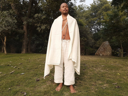 PASHUPATI Handwoven White Authentic Himalayan Yak Meditation Shawl,Yak Wool Prayer Wrap,Himalayan Yak Wool Scarf,Tibetan Yak Wool Prayer Zen