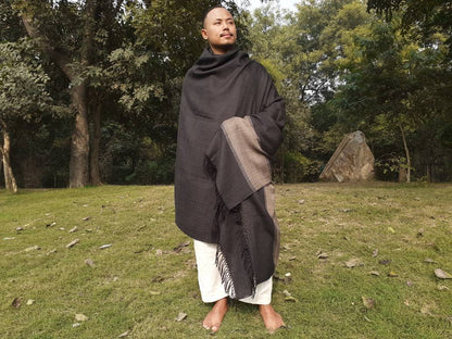 NATARAJ Large Size Pure Himalayan Sheep Wool Meditation Shawl,Ethnic Indian Himalayan Wool Prayer Wrap,Traditional Indian Handwoven Blanket