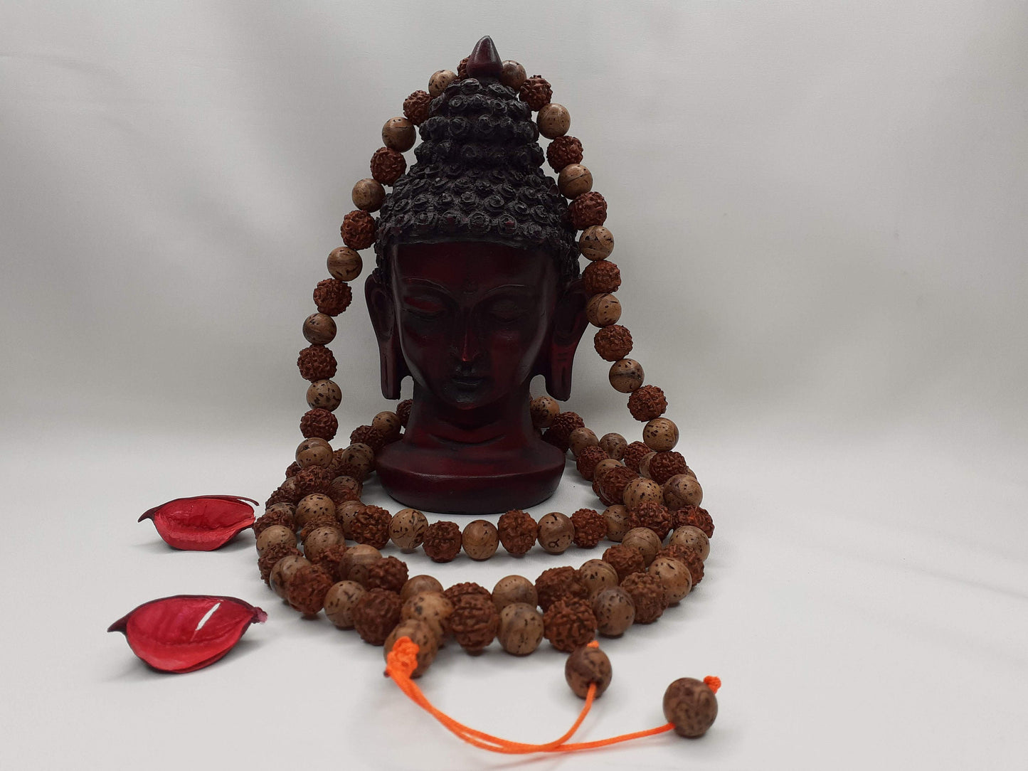 Bodhi and  Rudraksha seeds Mala, Buddhist beads ,Hand Knotted Necklace, Tibetan Prayer,Mantra Chanting Hindu,Meditation tools,Monk bracelet
