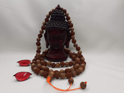 Bodhi and  Rudraksha seeds Mala, Buddhist beads ,Hand Knotted Necklace, Tibetan Prayer,Mantra Chanting Hindu,Meditation tools,Monk bracelet
