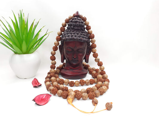 Bodhi and  Rudraksha seeds Mala, Buddhist beads ,Hand Knotted Necklace, Tibetan Prayer,Mantra Chanting Hindu,Meditation tools,Monk bracelet