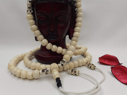 Handcrafted Buddhist White Bone Beads,Meditation Mala, Buddhist Beads,Bone necklace,Ethnic Jewellery,Tibetan Bone Prayer Beads,