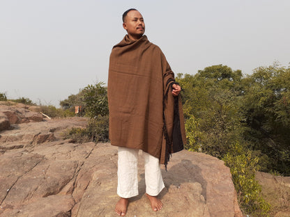 Large Brown Color Handwoven Himalayan Wool Sheep Meditation Blanket,Himalayan Prayer Shawl,Ethnic Indian Blanket ,Kullu Himalayan Shawl