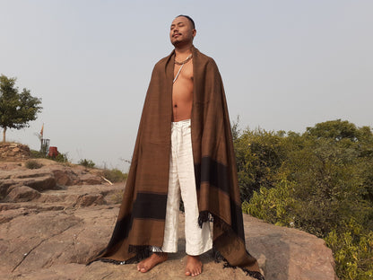 Large Brown Color Handwoven Himalayan Wool Sheep Meditation Blanket,Himalayan Prayer Shawl,Ethnic Indian Blanket ,Kullu Himalayan Shawl