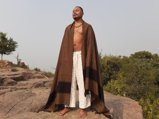 Large Brown Color Handwoven Himalayan Wool Sheep Meditation Blanket,Himalayan Prayer Shawl,Ethnic Indian Blanket ,Kullu Himalayan Shawl