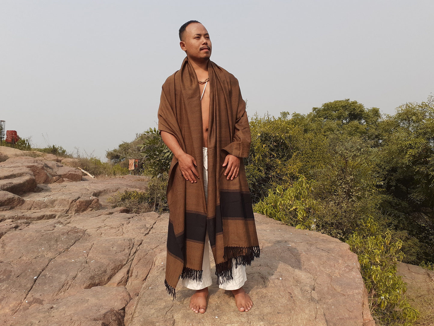 Large Brown Color Handwoven Himalayan Wool Sheep Meditation Blanket,Himalayan Prayer Shawl,Ethnic Indian Blanket ,Kullu Himalayan Shawl