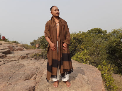 Large Brown Color Handwoven Himalayan Wool Sheep Meditation Blanket,Himalayan Prayer Shawl,Ethnic Indian Blanket ,Kullu Himalayan Shawl