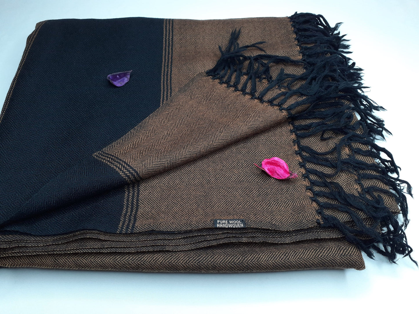 Large Brown Color Handwoven Himalayan Wool Sheep Meditation Blanket,Himalayan Prayer Shawl,Ethnic Indian Blanket ,Kullu Himalayan Shawl