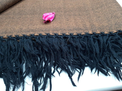 Large Brown Color Handwoven Himalayan Wool Sheep Meditation Blanket,Himalayan Prayer Shawl,Ethnic Indian Blanket ,Kullu Himalayan Shawl
