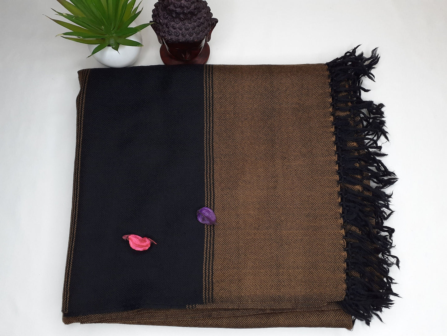 Large Brown Color Handwoven Himalayan Wool Sheep Meditation Blanket,Himalayan Prayer Shawl,Ethnic Indian Blanket ,Kullu Himalayan Shawl