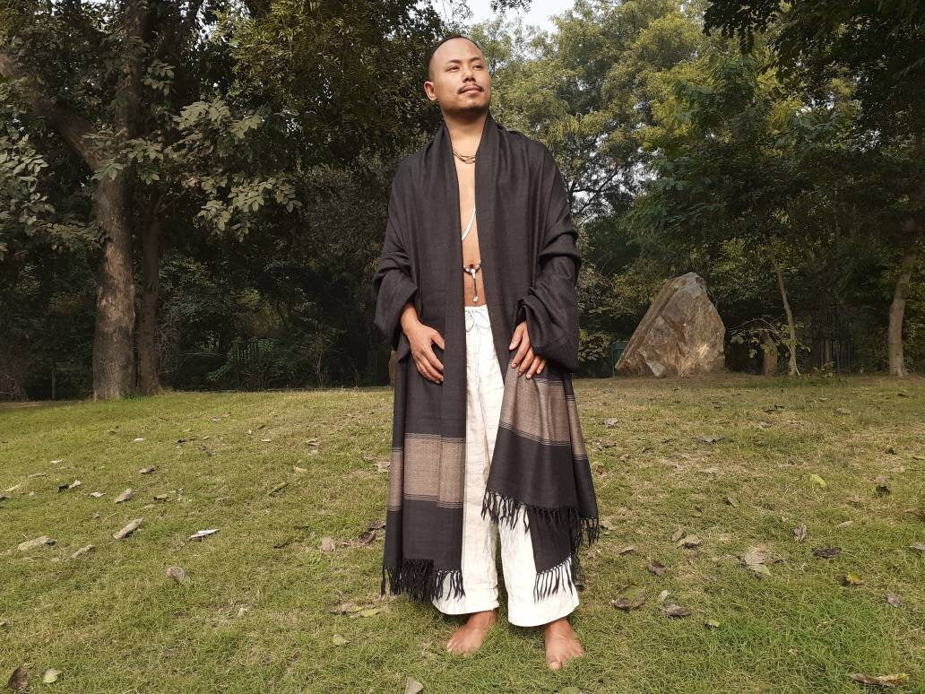 NATARAJ Large Size Pure Himalayan Sheep Wool Meditation Shawl,Ethnic Indian Himalayan Wool Prayer Wrap,Traditional Indian Handwoven Blanket