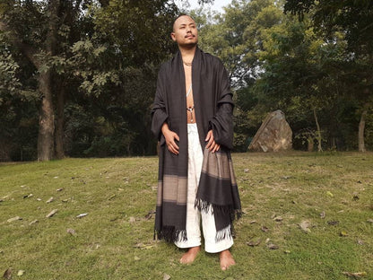 NATARAJ Large Size Pure Himalayan Sheep Wool Meditation Shawl,Ethnic Indian Himalayan Wool Prayer Wrap,Traditional Indian Handwoven Blanket
