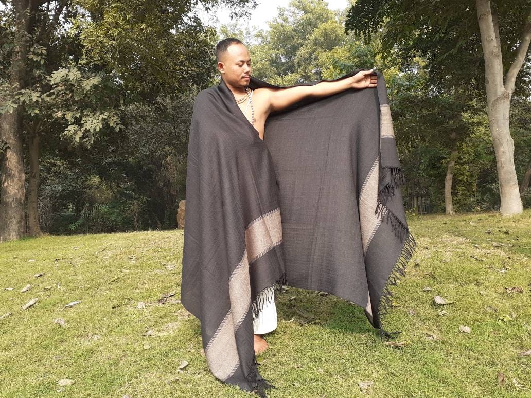 NATARAJ Large Size Pure Himalayan Sheep Wool Meditation Shawl,Ethnic Indian Himalayan Wool Prayer Wrap,Traditional Indian Handwoven Blanket