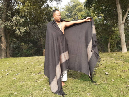 NATARAJ Large Size Pure Himalayan Sheep Wool Meditation Shawl,Ethnic Indian Himalayan Wool Prayer Wrap,Traditional Indian Handwoven Blanket