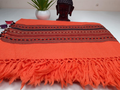 Traditional Handwoven Orange Himalayan Sheep Wool Meditation Shawl,Ethnic Indian Blanket,Himalayan Wrap,Wool Indian Shawl,Kullu Shawl