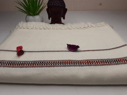 MAHAKUBH Large Traditional Handwoven White Pure Himalayan Sheep Wool Meditation Shawl,Ethnic Himalayan Prayer Wrap,Indian Yoga Shawl