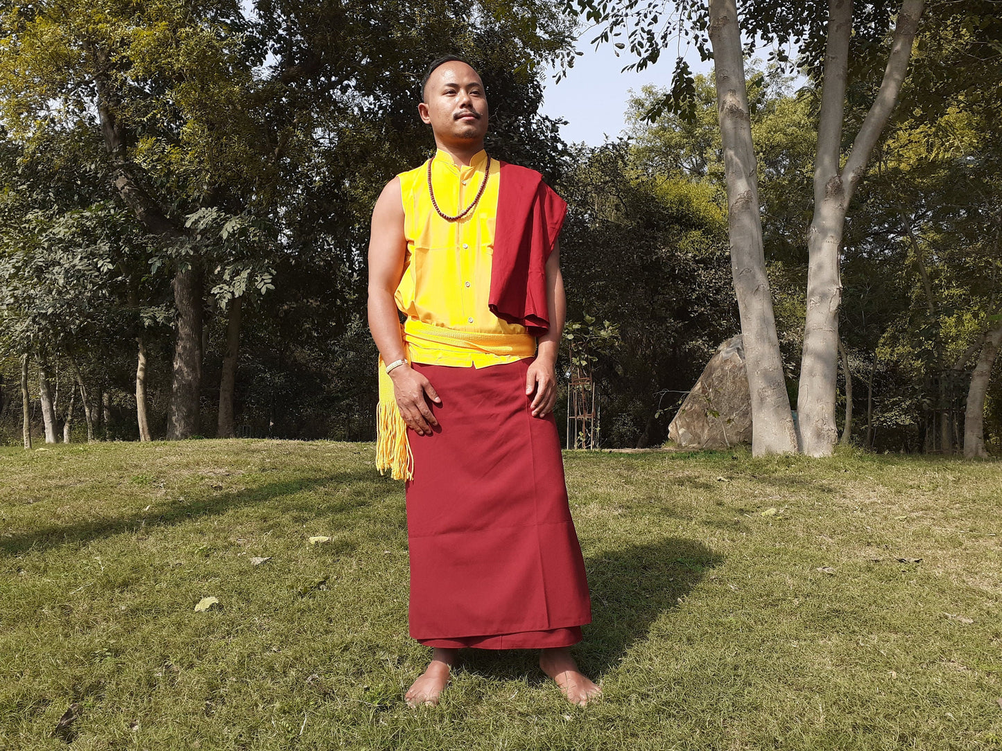 Custom-Made Pure Cotton Tibetan Buddhist Monk Meditation Robe Set,Monastry Style Layman Spiritual Dress, Zen Prayer Costumes/ Clothing