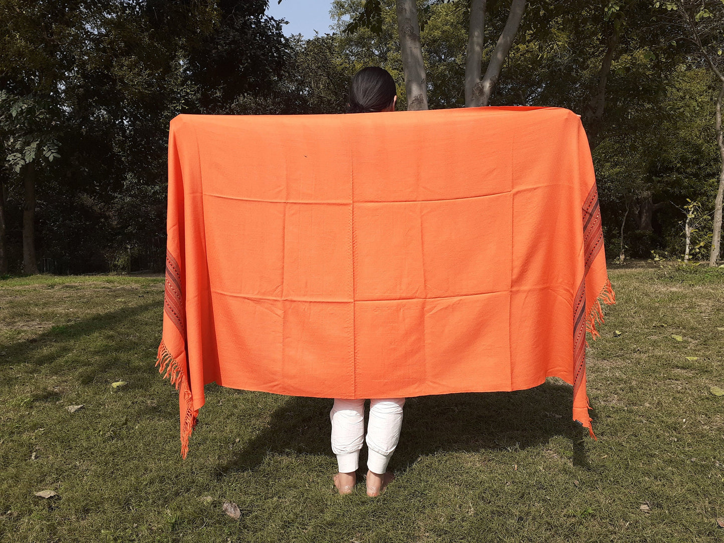 Traditional Handwoven Orange Himalayan Sheep Wool Meditation Shawl,Ethnic Indian Blanket,Himalayan Wrap,Wool Indian Shawl,Kullu Shawl