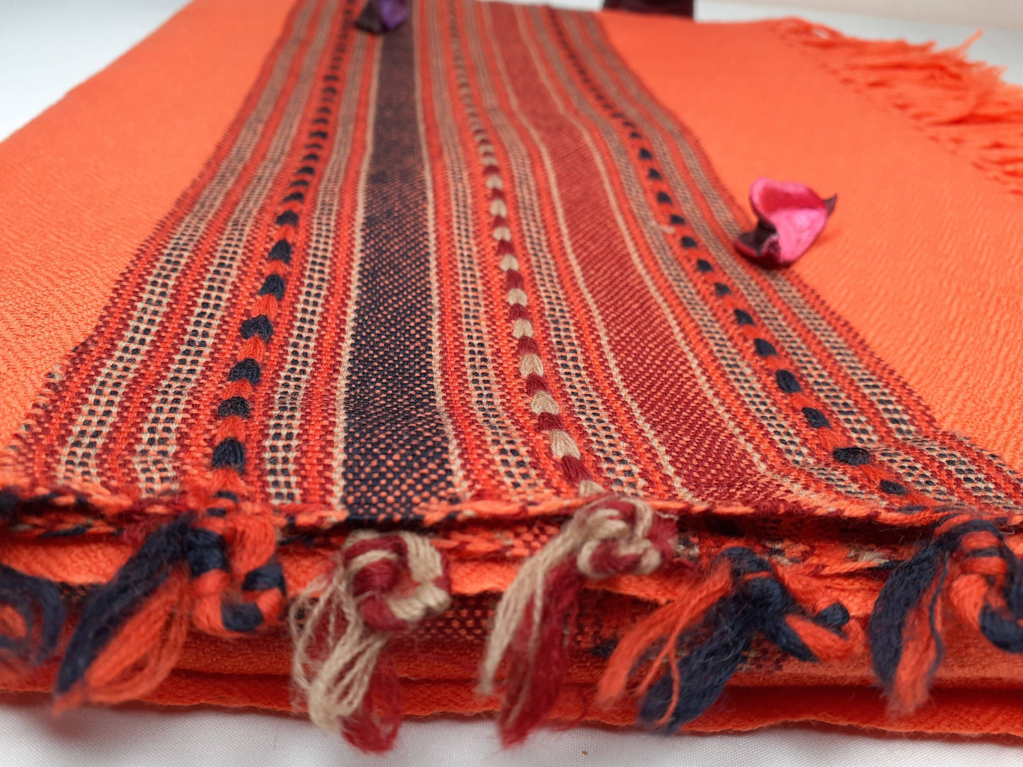 Traditional Handwoven Orange Himalayan Sheep Wool Meditation Shawl,Ethnic Indian Blanket,Himalayan Wrap,Wool Indian Shawl,Kullu Shawl