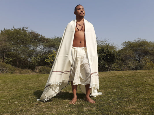 MAHAKUBH Large Traditional Handwoven White Pure Himalayan Sheep Wool Meditation Shawl,Ethnic Himalayan Prayer Wrap,Indian Yoga Shawl
