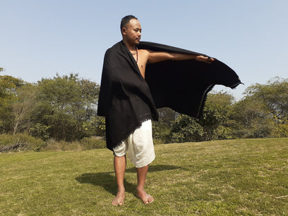 Solid Black Handwoven Himalayan Sheep Wool Meditation Shawl,Ethnic Indian Blanket,Handmade Woolen Wrap,Himalayan Wool,Oversized Scarf,