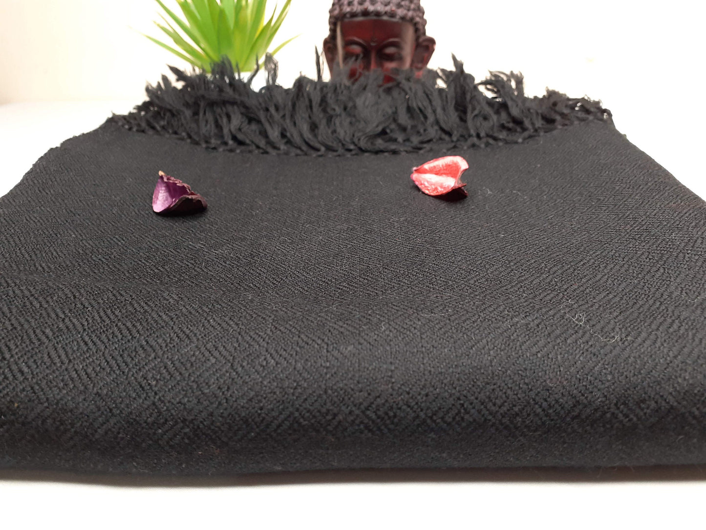 Solid Black Handwoven Himalayan Sheep Wool Meditation Shawl,Ethnic Indian Blanket,Handmade Woolen Wrap,Himalayan Wool,Oversized Scarf,