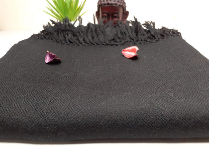 Solid Black Handwoven Himalayan Sheep Wool Meditation Shawl,Ethnic Indian Blanket,Handmade Woolen Wrap,Himalayan Wool,Oversized Scarf,