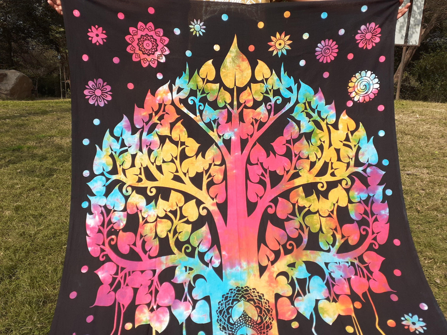 Natural Multi-Color Tie-Dyed Handprinted Buddha Tapestry, Living Room Decor,Spiritual Wall Hanging,Zen Meditation Buddha,Wall Art,