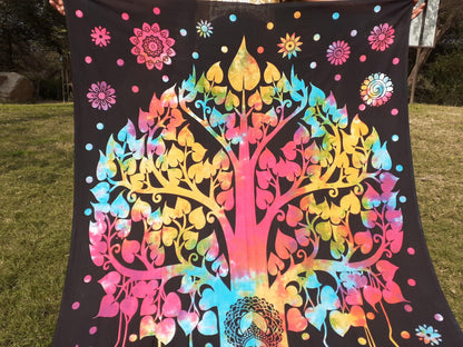 Natural Multi-Color Tie-Dyed Handprinted Buddha Tapestry, Living Room Decor,Spiritual Wall Hanging,Zen Meditation Buddha,Wall Art,