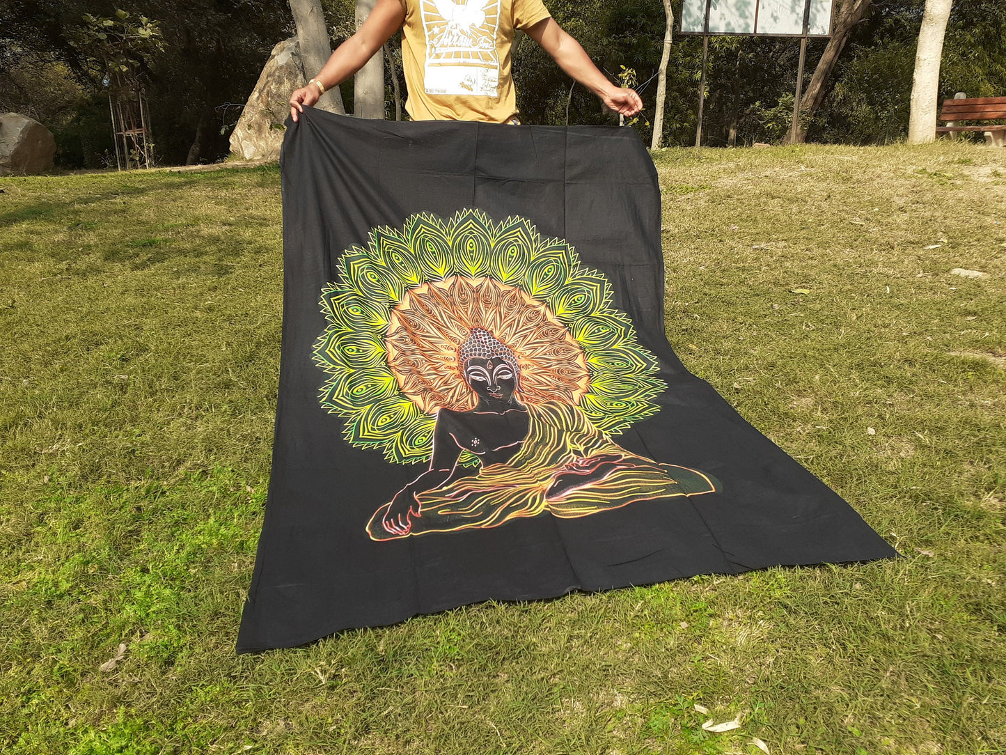 Natural Multi-Color Tie-Dyed Handprinted Buddha Tapestry, Living Room Decor,Spiritual Wall Hanging,Zen Meditation Buddha,Wall Art,