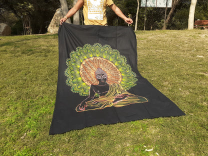 Natural Multi-Color Tie-Dyed Handprinted Buddha Tapestry, Living Room Decor,Spiritual Wall Hanging,Zen Meditation Buddha,Wall Art,