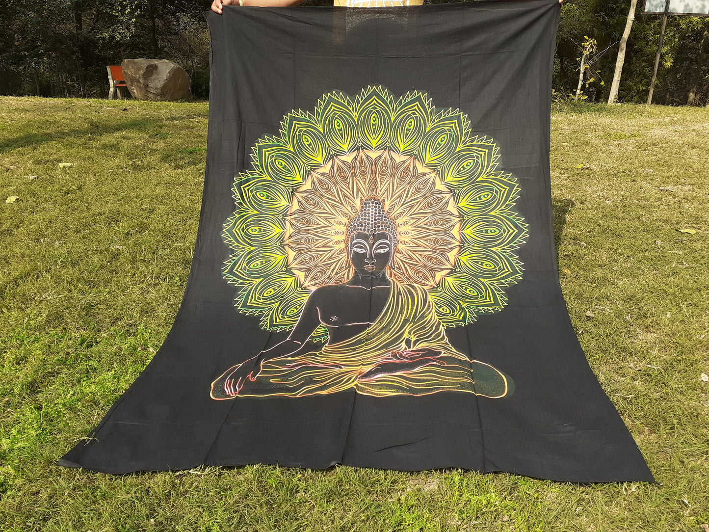 Natural Multi-Color Tie-Dyed Handprinted Buddha Tapestry, Living Room Decor,Spiritual Wall Hanging,Zen Meditation Buddha,Wall Art,
