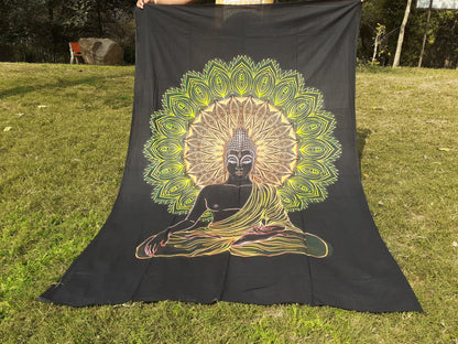 Natural Multi-Color Tie-Dyed Handprinted Buddha Tapestry, Living Room Decor,Spiritual Wall Hanging,Zen Meditation Buddha,Wall Art,