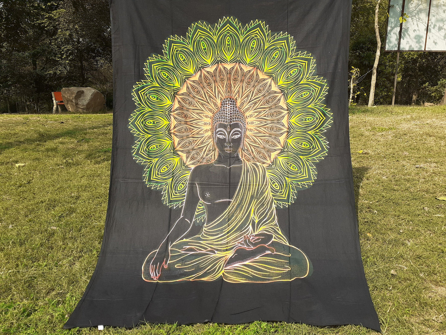 Natural Multi-Color Tie-Dyed Handprinted Buddha Tapestry, Living Room Decor,Spiritual Wall Hanging,Zen Meditation Buddha,Wall Art,