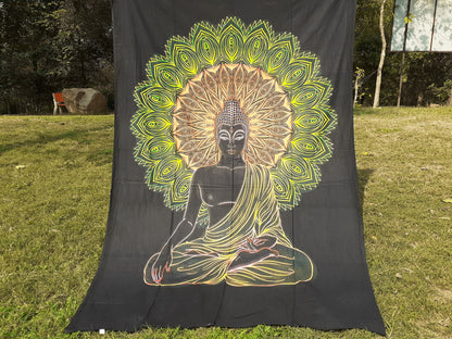 Natural Multi-Color Tie-Dyed Handprinted Buddha Tapestry, Living Room Decor,Spiritual Wall Hanging,Zen Meditation Buddha,Wall Art,