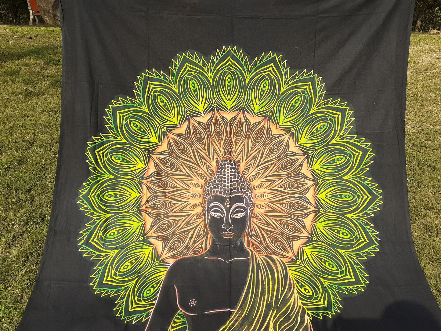 Natural Multi-Color Tie-Dyed Handprinted Buddha Tapestry, Living Room Decor,Spiritual Wall Hanging,Zen Meditation Buddha,Wall Art,